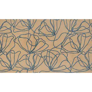 Photo of Beige and Blue Floral Washable Area Rug With UV Protection