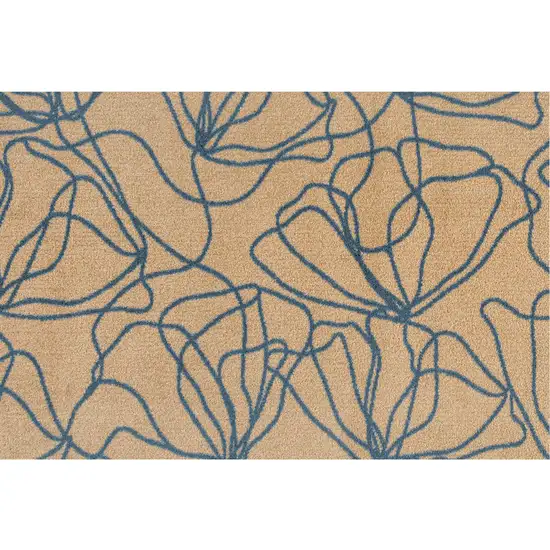 Beige and Blue Floral Washable Non Skid Area Rug With UV Protection Photo 4