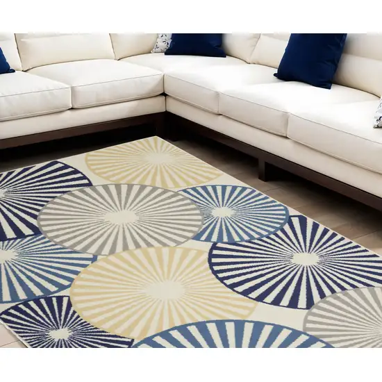 Beige and Blue Geometric Power Loom Area Rug Photo 1