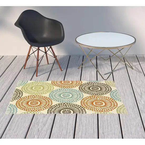 Beige and Blue Medallion Indoor Outdoor Area Rug Photo 4