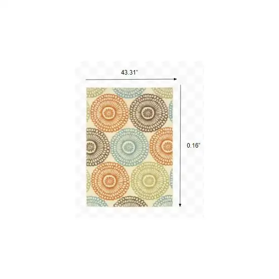 Beige and Blue Medallion Indoor Outdoor Area Rug Photo 3