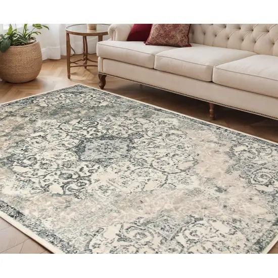 Charcoal and Gray Medallion Power Loom Area Rug Photo 1