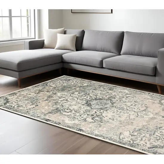 Charcoal and Gray Medallion Power Loom Area Rug Photo 1