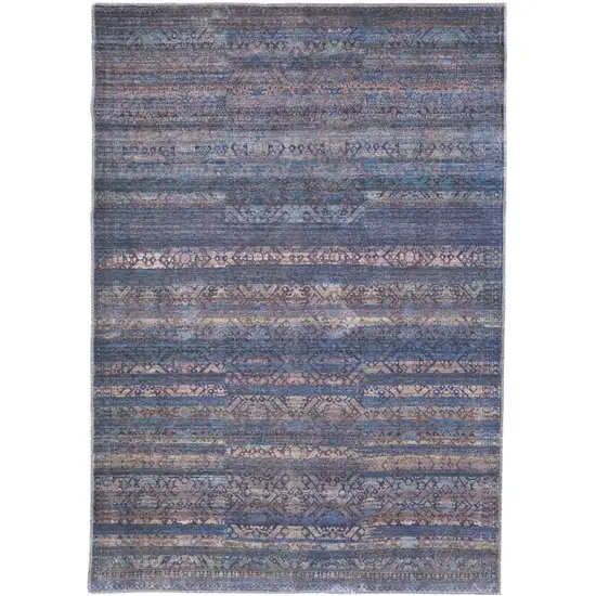 Beige and Blue Oriental Power Loom Area Rug Photo 4