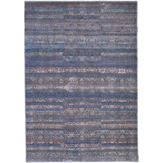 Beige and Blue Oriental Power Loom Area Rug Photo 2