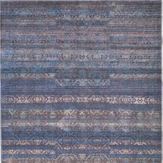 Beige and Blue Oriental Power Loom Area Rug Photo 5