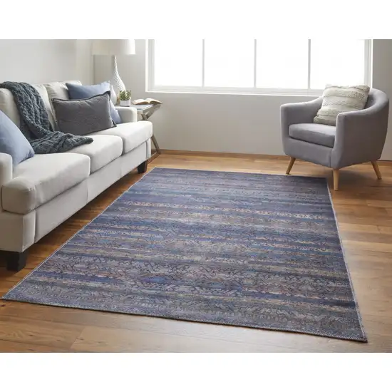 Beige and Blue Oriental Power Loom Area Rug Photo 6