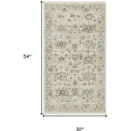 Beige and Blue Oriental Power Loom Distressed Area Rug With Fringe Photo 3