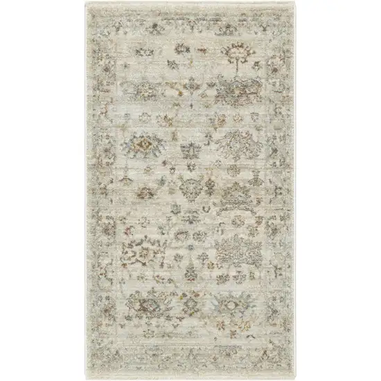 Beige and Blue Oriental Power Loom Distressed Area Rug With Fringe Photo 2