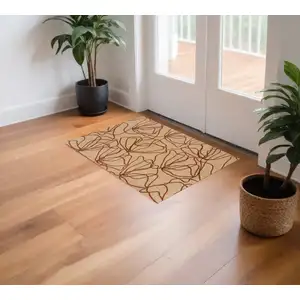 Photo of Beige and Bronze Abstract Floral Washable Area Rug With UV Protection