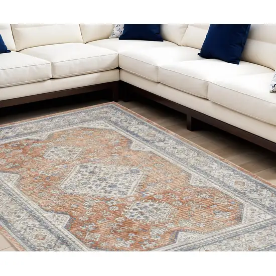 Beige and Bronze Oriental Power Loom Area Rug Photo 1