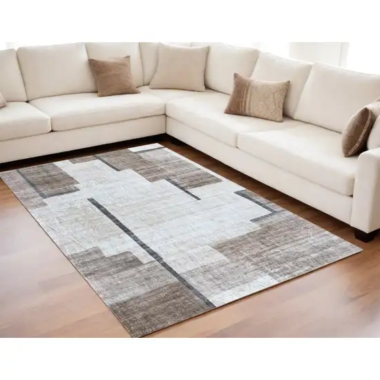 Beige and Brown Abstract Area Rug Photo 5