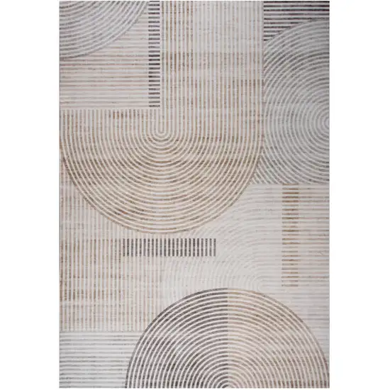 Beige and Brown Abstract Distressed Area Rug Photo 2