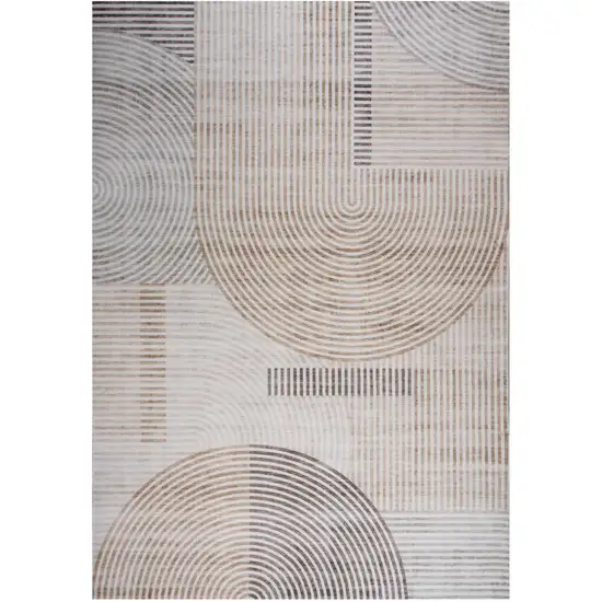 Beige and Brown Abstract Distressed Area Rug Photo 5