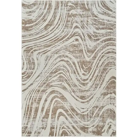 Beige and Brown Abstract Distressed Area Rug Photo 2