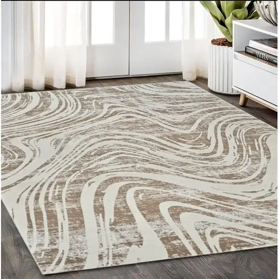 Beige and Brown Abstract Distressed Area Rug Photo 1