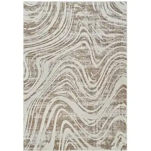 Photo of Beige and Brown Abstract Distressed Area Rug