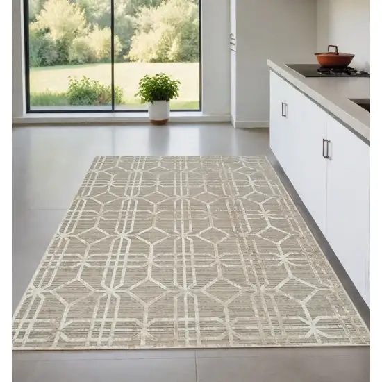 Beige and Brown Abstract Distressed Area Rug Photo 1