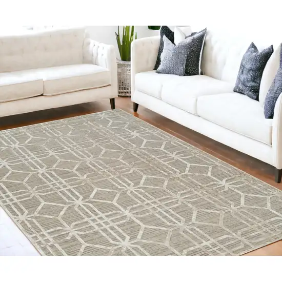 Beige and Brown Abstract Distressed Area Rug Photo 1