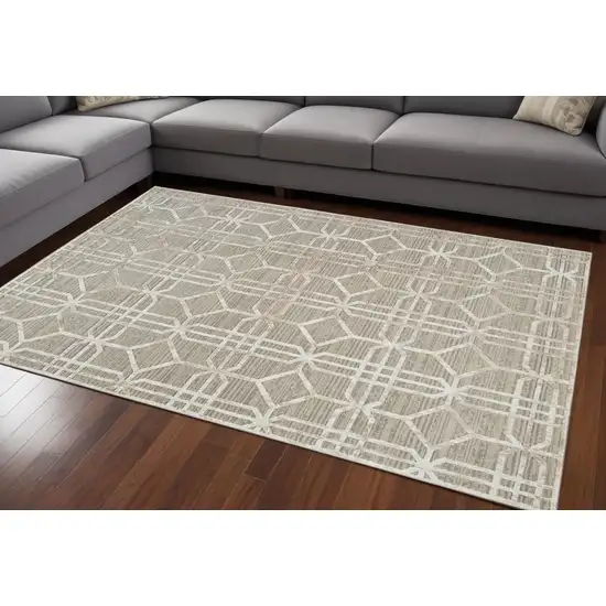 Beige and Brown Abstract Distressed Area Rug Photo 2