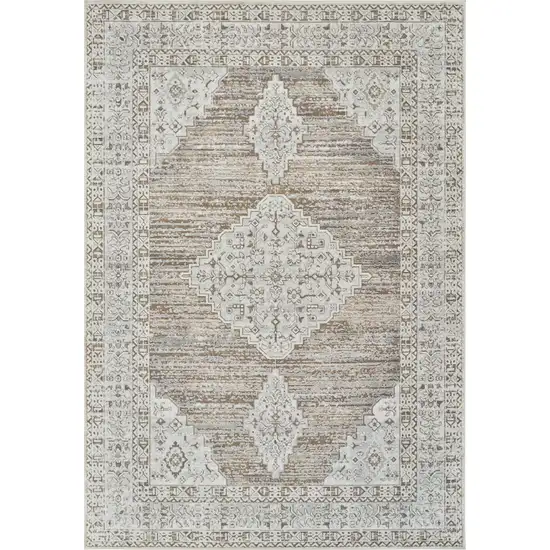 Beige and Brown Abstract Distressed Area Rug Photo 5