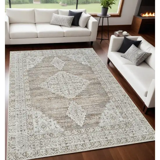 Beige and Brown Abstract Distressed Area Rug Photo 1