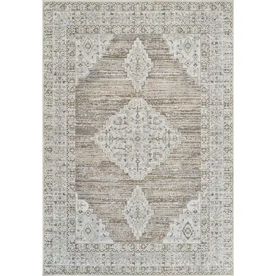 Beige and Brown Abstract Distressed Area Rug Photo 2