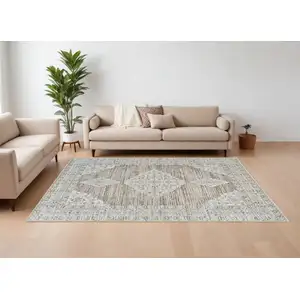 Photo of Beige and Brown Abstract Distressed Area Rug