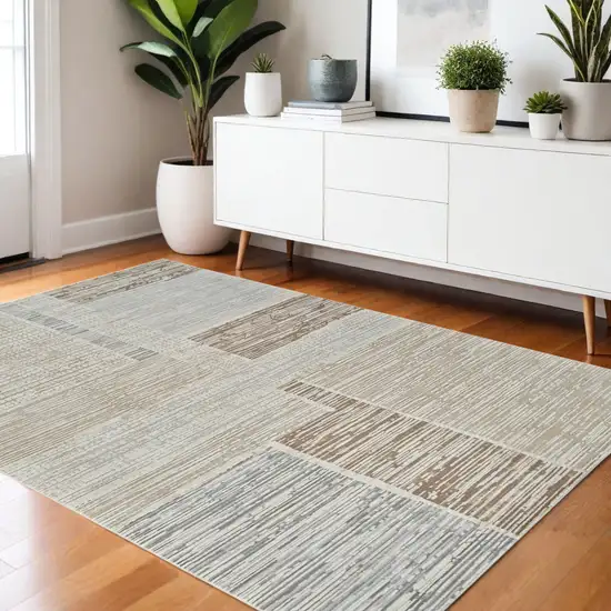 Beige and Brown Abstract Distressed Area Rug Photo 2