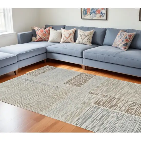 Beige and Brown Abstract Distressed Area Rug Photo 2