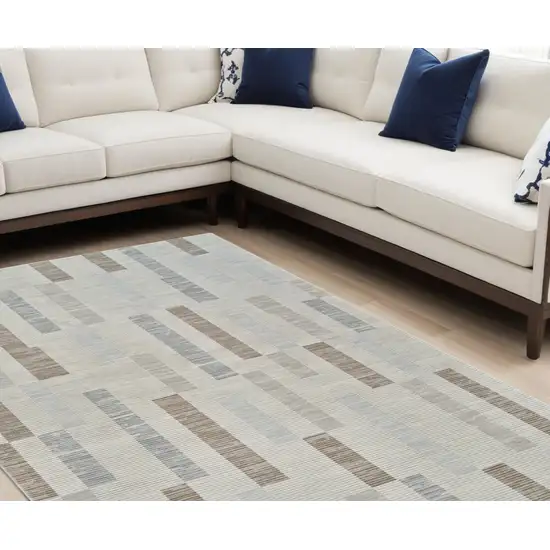 Beige and Brown Abstract Distressed Area Rug Photo 1