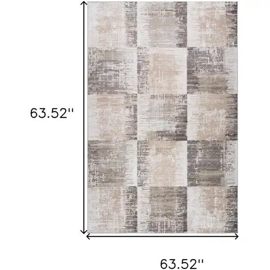 Beige and Brown Abstract Distressed Area Rug Photo 3