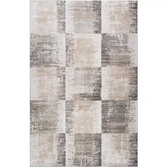 Beige and Brown Abstract Distressed Area Rug Photo 2