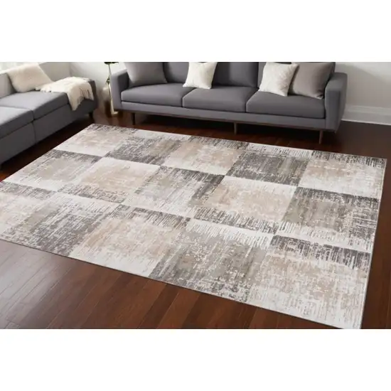 Beige and Brown Abstract Distressed Area Rug Photo 2