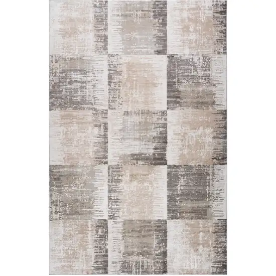 Beige and Brown Abstract Distressed Area Rug Photo 1