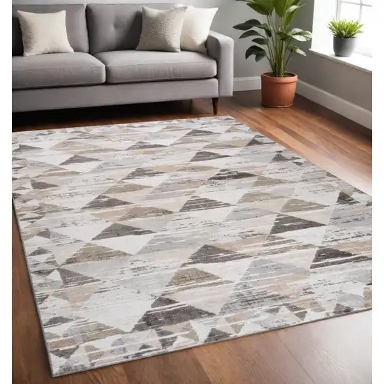 Beige and Brown Abstract Distressed Area Rug Photo 1