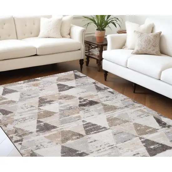 Beige and Brown Abstract Distressed Area Rug Photo 1