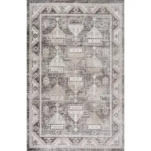 Photo of Beige and Brown Abstract Distressed Area Rug