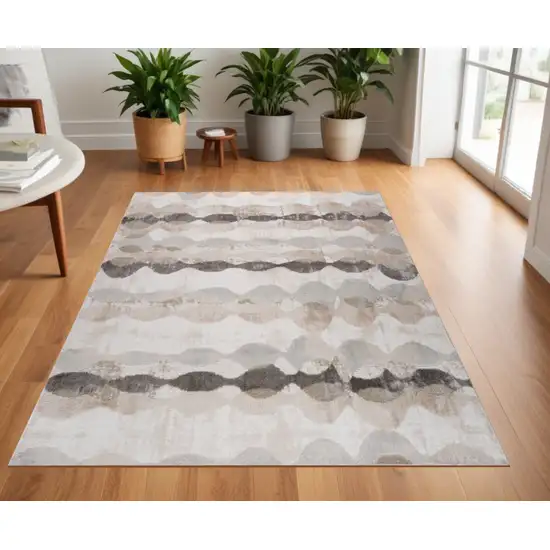 Beige and Brown Abstract Distressed Area Rug Photo 1