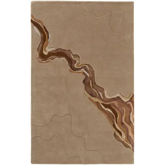 Beige and Brown Abstract Hand Tufted Area Rug Photo 4