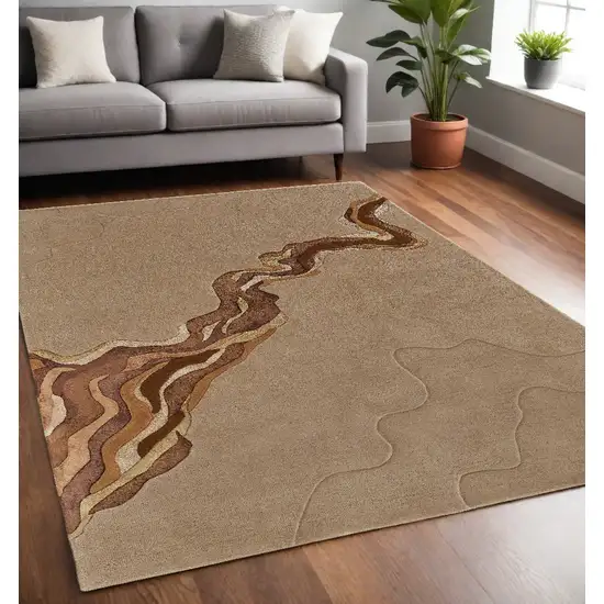 Beige and Brown Abstract Hand Tufted Area Rug Photo 1