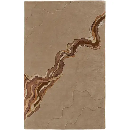 Beige and Brown Abstract Hand Tufted Area Rug Photo 2