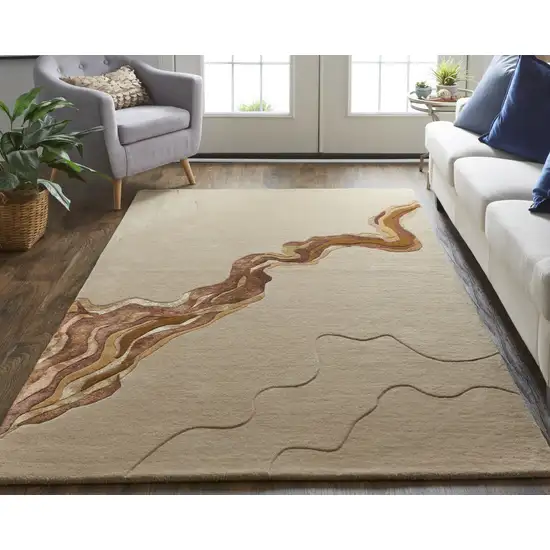 Beige and Brown Abstract Hand Tufted Area Rug Photo 6