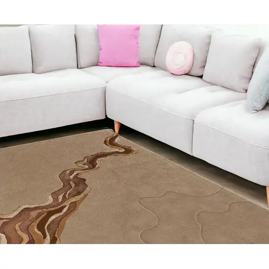 Beige and Brown Abstract Hand Tufted Area Rug Photo 1