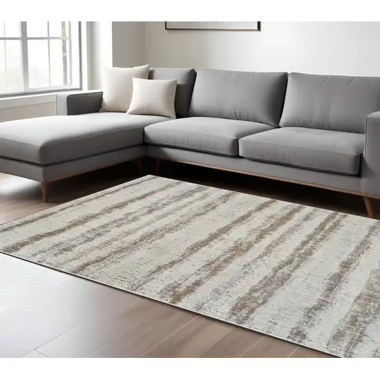 Beige and Brown Abstract Non Skid Area Rug Photo 2