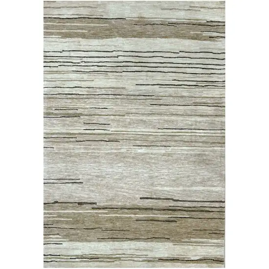 Beige and Brown Abstract Power Loom Distressed Area Rug Photo 2