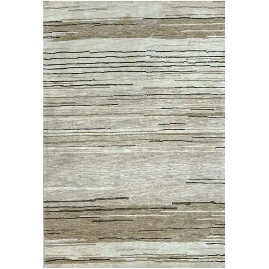 Beige and Brown Abstract Power Loom Distressed Area Rug Photo 4