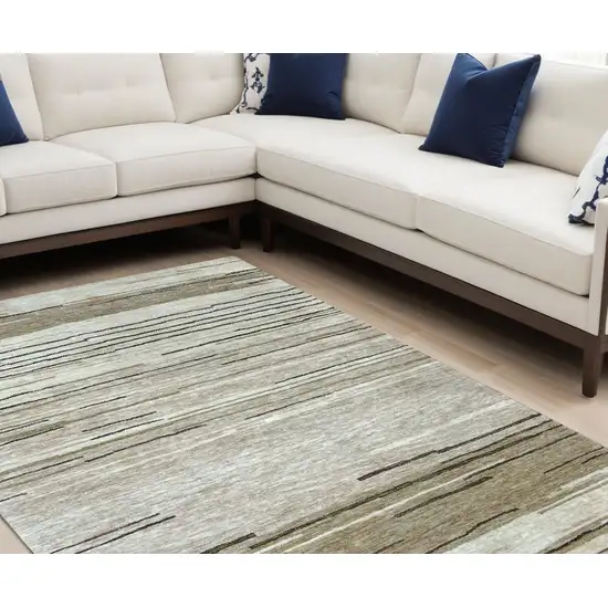 Beige and Brown Abstract Power Loom Distressed Area Rug Photo 1