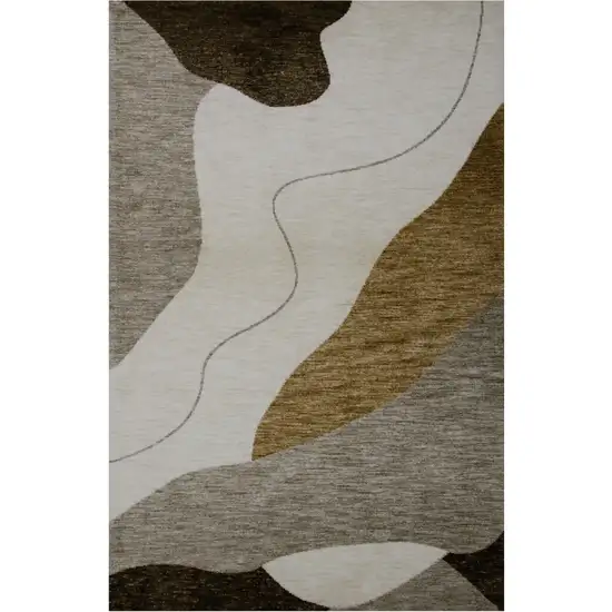 Beige and Brown Abstract Power Loom Distressed Area Rug Photo 2