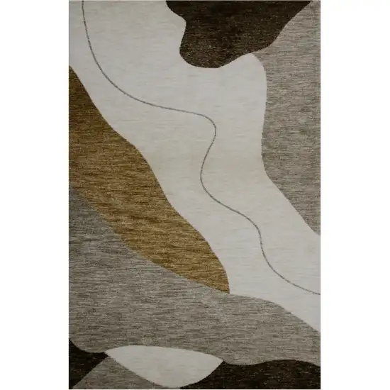 Beige and Brown Abstract Power Loom Distressed Area Rug Photo 4